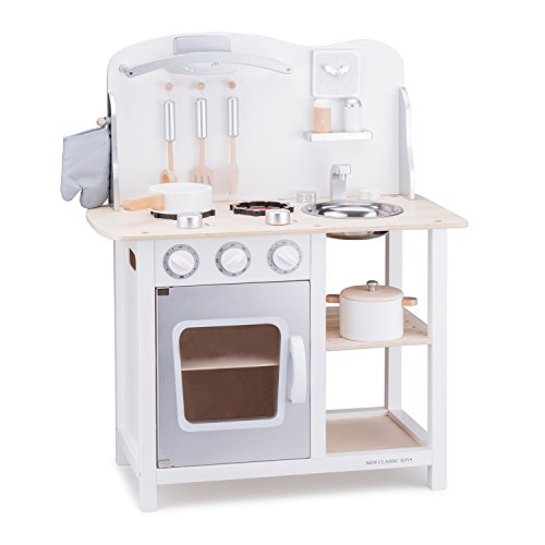 New Classic Toys Toys-11053 Kitchenette-Bon Appetit-White/Silver, Color Blanco (11053)