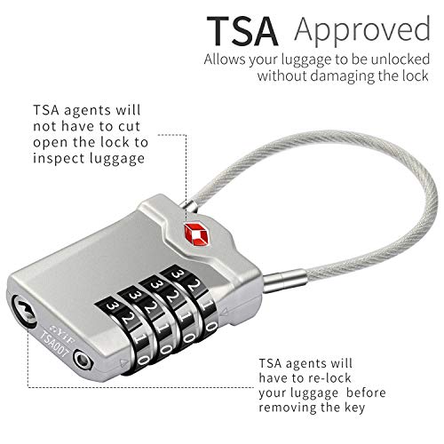 Newace Candados TSA para Meletas Candado Combinacion Taquilla con Función de Alerta de Equipaje Abierto y Cable de Acero de 1 m (2 Piezas, Plata)