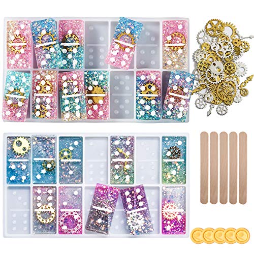 Newcee Domino Moldes de resina, 2 piezas de moldes de silicona de aleación de joyería de resina epoxi kits de moldes para dominó suministros de manualidades Newcee Domino Moldes de resina, 2 piezas de moldes de silicona de aleación de joyería de resina epoxi kits de moldes para dominó suministros de manualidades