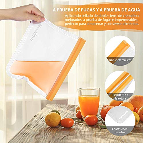 Newdora Bolsas de Silicona Reutilizables 12 Pack, Bolsas Congelar Reutilizables para Almacenamiento de Alimentos, Bolsas de conservación, Bolsas Reutilizables para Fruta Sándwiches Verduras, Sin BPA