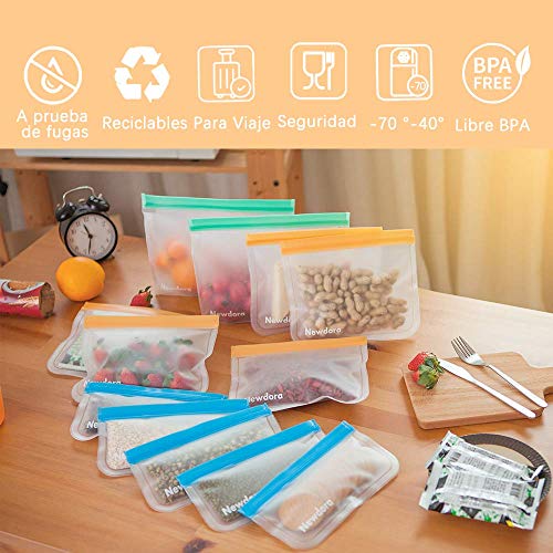 Newdora Bolsas de Silicona Reutilizables 12 Pack, Bolsas Congelar Reutilizables para Almacenamiento de Alimentos, Bolsas de conservación, Bolsas Reutilizables para Fruta Sándwiches Verduras, Sin BPA Newdora Bolsas de Silicona Reutilizables 12 Pack, Bolsas Congelar Reutilizables para Almacenamiento de Alimentos, Bolsas de conservación, Bolsas Reutilizables para Fruta Sándwiches Verduras, Sin BPA