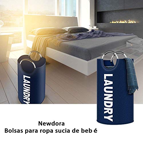 Newdora Bolsas para ropa sucia de bebé-Cesto de Ropa Grande 82L, Cesto de Ropa Plegable de Tela, Bolsa de Ropa Plegable, Caja de Lavado Plegable(Azul oscuro)