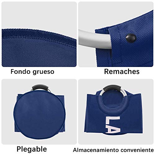 Newdora Bolsas para ropa sucia de bebé-Cesto de Ropa Grande 82L, Cesto de Ropa Plegable de Tela, Bolsa de Ropa Plegable, Caja de Lavado Plegable(Azul oscuro)