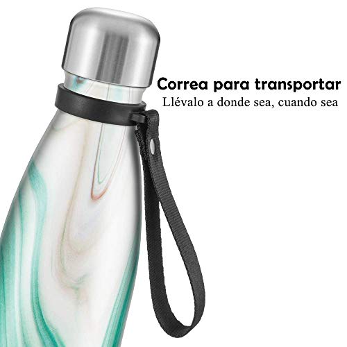 Newdora Botella de Agua Acero Inoxidable 500ml, Aislamiento de Vacío de Doble Pared, Botellas de Frío/Caliente, con 1 un Cepillo de Limpieza, para Niños, Deporte, Oficina, Gimnasio, Ciclismo