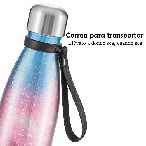 Newdora Botella de Agua Acero Inoxidable 500ml, Aislamiento de Vacío de Doble Pared, Botellas de Frío/Caliente, con 1 un Cepillo de Limpieza, para Niños, Deporte, Oficina, Gimnasio, Ciclismo