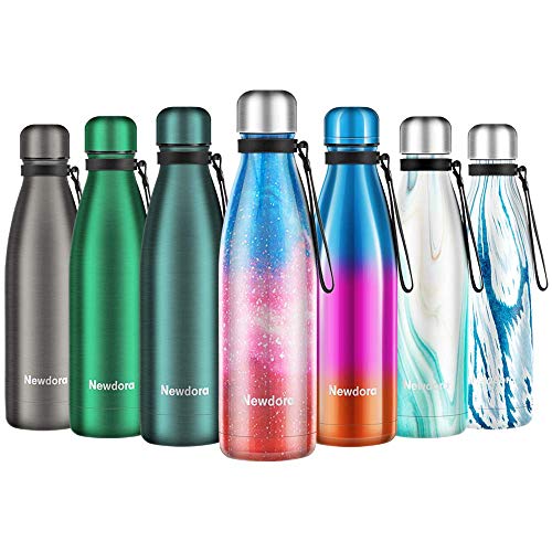 Newdora Botella de Agua Acero Inoxidable 500ml, Aislamiento de Vacío de Doble Pared, Botellas de Frío/Caliente, con 1 un Cepillo de Limpieza, para Niños, Deporte, Oficina, Gimnasio, Ciclismo