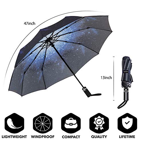 Newdora Paraguas Plegable Automático Impermeable 10 Armazones de Metal Compacto Resistencia contra Viento para Viaje para Hombres y Mujeres