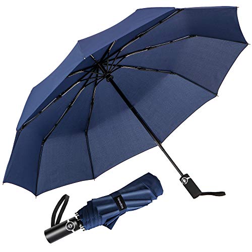 Newdora Paraguas Plegable Automático Impermeable 10 Armazones de Metal Compacto Resistencia contra Viento para Viaje para Hombres y Mujeres