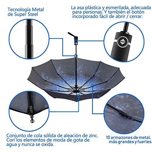 Newdora Paraguas Plegable Automático Impermeable 10 Armazones de Metal Compacto Resistencia contra Viento para Viaje para Hombres y Mujeres