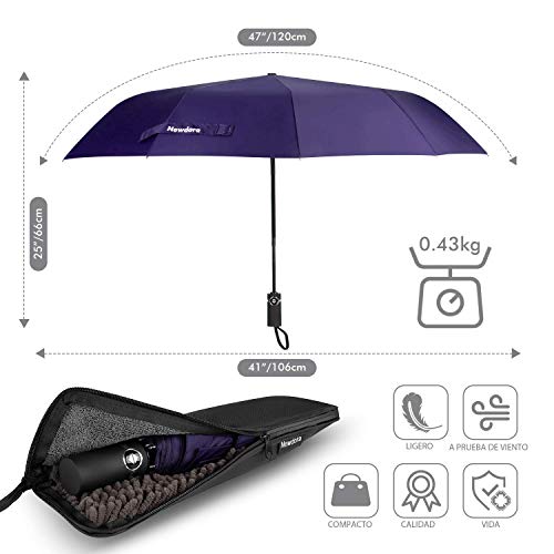 Newdora Paraguas Plegable Automático Impermeable 10 Armazones de Metal Compacto Resistencia contra Viento para Viaje para Hombres y Mujeres (Morado)