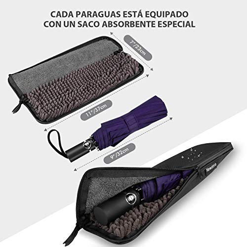 Newdora Paraguas Plegable Automático Impermeable 10 Armazones de Metal Compacto Resistencia contra Viento para Viaje para Hombres y Mujeres (Morado)
