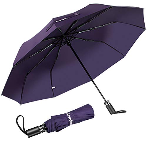 Newdora Paraguas Plegable Automático Impermeable 10 Armazones de Metal Compacto Resistencia contra Viento para Viaje para Hombres y Mujeres (Morado)