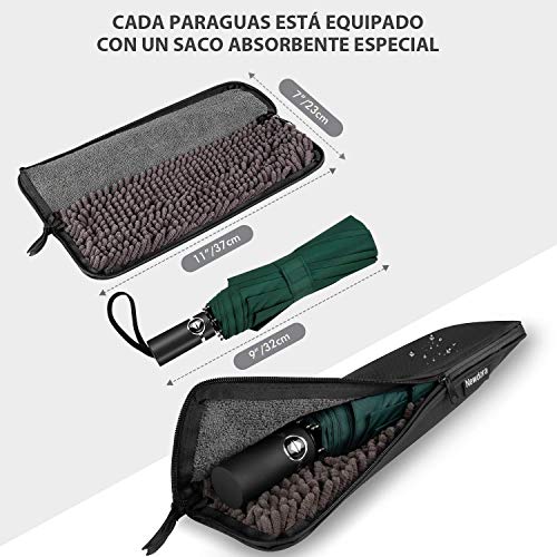 Newdora Paraguas Plegable Automático Impermeable 10 Armazones de Metal Compacto Resistencia contra Viento para Viaje para Hombres y Mujeres (Verde)