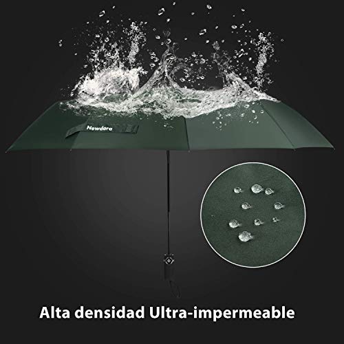 Newdora Paraguas Plegable Automático Impermeable 10 Armazones de Metal Compacto Resistencia contra Viento para Viaje para Hombres y Mujeres (Verde Claro)