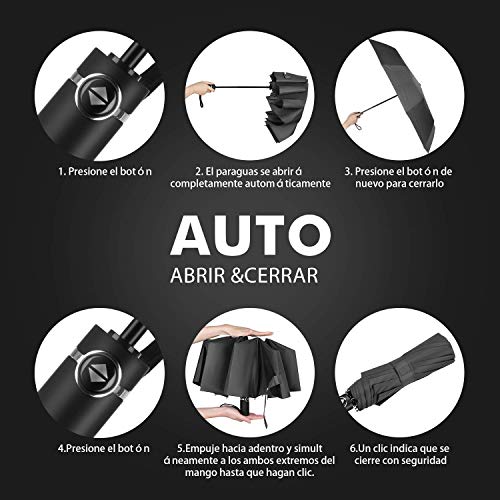 Newdora Paraguas Plegable Automático Impermeable 10 Armazones de Metal Compacto Resistencia contra Viento para Viaje para Hombres y Mujeres (Verde Claro)
