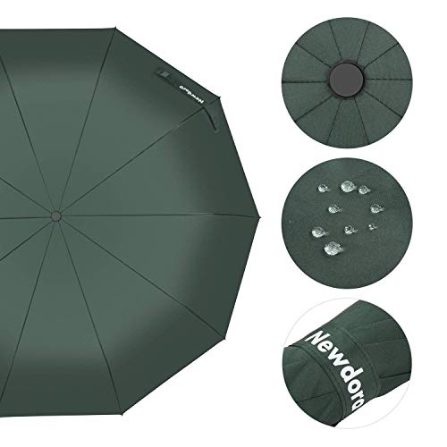 Newdora Paraguas Plegable Automático Impermeable 10 Armazones de Metal Compacto Resistencia contra Viento para Viaje para Hombres y Mujeres (Verde Claro)