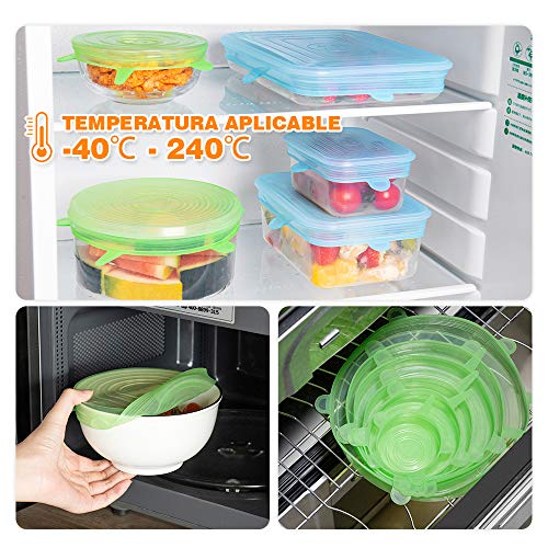 Newdora Tapas de Silicona Elásticas Reutilizables, 13 Piezas (7 Redondas y 6 Cuadradas) Tapas Silicona Ajustables Cocina, para Lavavajillas, Microondas, Horno o Refrigerador, Sin BPA