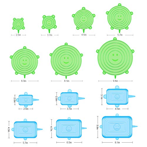 Newdora Tapas de Silicona Elásticas Reutilizables, 13 Piezas (7 Redondas y 6 Cuadradas) Tapas Silicona Ajustables Cocina, para Lavavajillas, Microondas, Horno o Refrigerador, Sin BPA