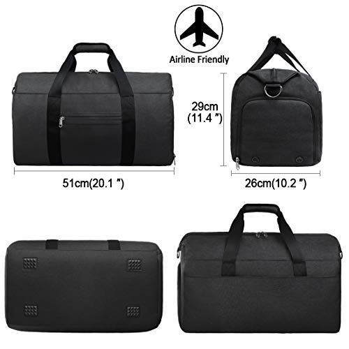 NEWHEY Bolsa de Deporte Hombre Bolsas Gimnasio con Compartimento para Zapatos Bolsos de Viaje Grande Bolsos Deportivos Impermeable Bolsa Fin de Semana Travel Duffle Bag para Mujer Negro 40L