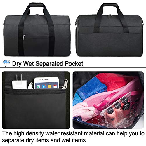 NEWHEY Bolsa de Deporte Hombre Bolsas Gimnasio con Compartimento para Zapatos Bolsos de Viaje Grande Bolsos Deportivos Impermeable Bolsa Fin de Semana Travel Duffle Bag para Mujer Negro 40L