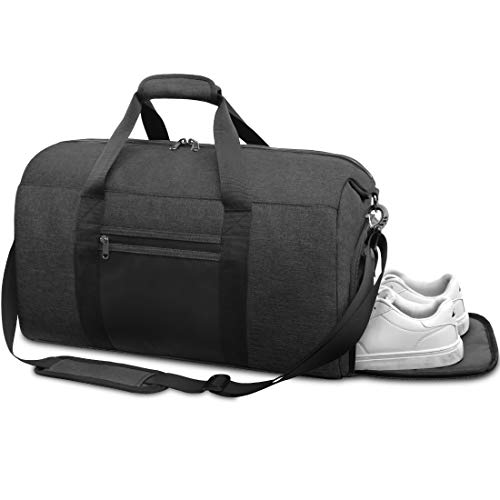 NEWHEY Bolsa de Deporte Hombre Bolsas Gimnasio con Compartimento para Zapatos Bolsos de Viaje Grande Bolsos Deportivos Impermeable Bolsa Fin de Semana Travel Duffle Bag para Mujer Negro 40L