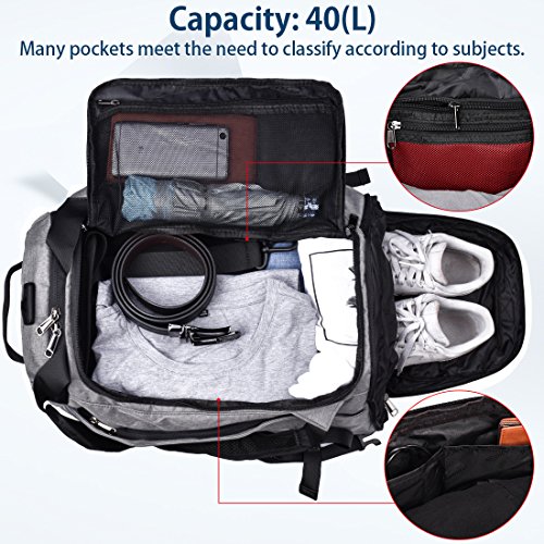 NEWHEY Bolsa Deporte Bolsa Gimnasio de Viaje Impermeable Bolsos Deportivos Fin de Semana Travel Duffle Bag para Hombre y Mujer Negro (Gris) NEWHEY Bolsa Deporte Bolsa Gimnasio de Viaje Impermeable Bolsos Deportivos Fin de Semana Travel Duffle Bag para Hombre y Mujer Negro (Gris)