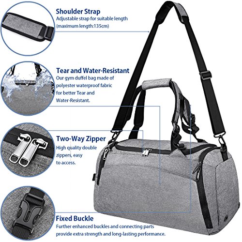 NEWHEY Bolsa Deporte Bolsa Gimnasio de Viaje Impermeable Bolsos Deportivos Fin de Semana Travel Duffle Bag para Hombre y Mujer Negro (Gris) NEWHEY Bolsa Deporte Bolsa Gimnasio de Viaje Impermeable Bolsos Deportivos Fin de Semana Travel Duffle Bag para Hombre y Mujer Negro (Gris)