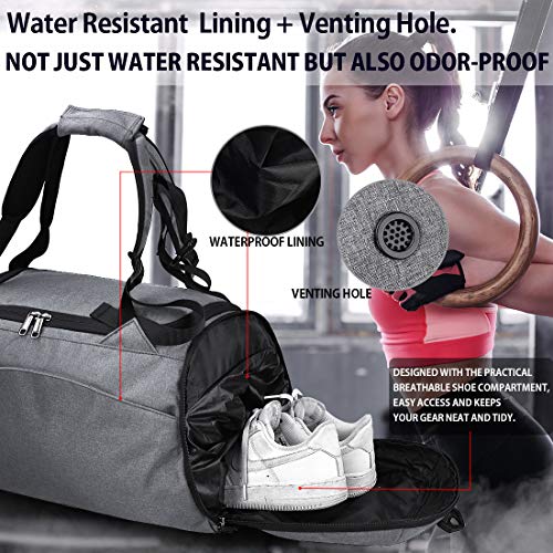 NEWHEY Bolsa Deporte Bolsa Gimnasio de Viaje Impermeable Bolsos Deportivos Fin de Semana Travel Duffle Bag para Hombre y Mujer Negro (Gris) NEWHEY Bolsa Deporte Bolsa Gimnasio de Viaje Impermeable Bolsos Deportivos Fin de Semana Travel Duffle Bag para Hombre y Mujer Negro (Gris)