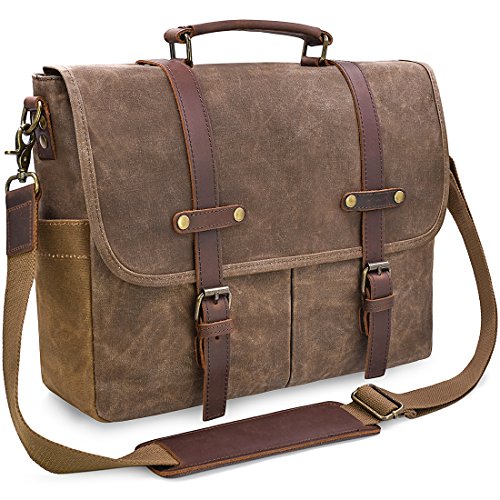 NEWHEY Bolso Bandolera Hombre Mensajero Bolsa Resistentes Maletin Portatil 15.6 Ordenador Lona Trabajo Vintage Marrón