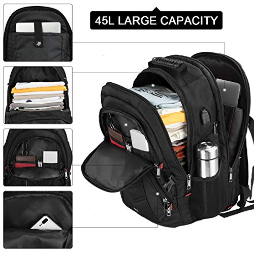 NEWHEY Mochila Portatil 17.3 Pulgadas Hombre con Puerto de USB Grande Mochila para Portátil 17 Pulgadas Impermeable Viaje Negocio Universidad Negro