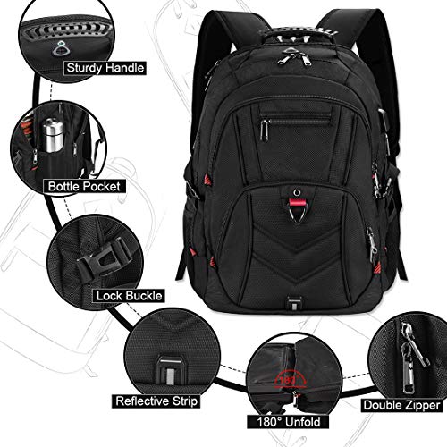 NEWHEY Mochila Portatil 17.3 Pulgadas Hombre con Puerto de USB Grande Mochila para Portátil 17 Pulgadas Impermeable Viaje Negocio Universidad Negro