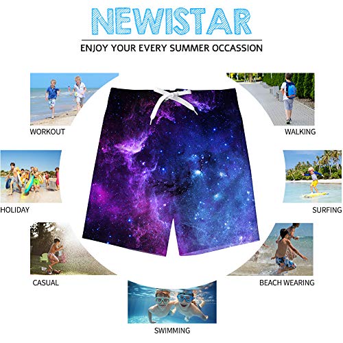 NEWISTAR - Bañador para jóvenes con impresión 3D, secado rápido, con forro de malla, para verano, playa, pantalones cortos de natación, para jóvenes de 8-16 años Galaxia 12- 14 años