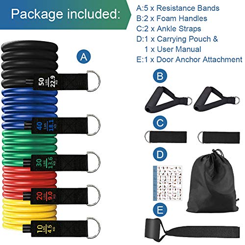 Newlemo Bandas Elasticas Musculacion, Gomas Elasticas Fitness 12 PCS - 5 Gomas Elasticas Musculacion, 2 Manijas, 2 Correas para Tobillos, Anclaje para Puerta, Adecuado para Gimnasio en Casa Newlemo Bandas Elasticas Musculacion, Gomas Elasticas Fitness 12 PCS - 5 Gomas Elasticas Musculacion, 2 Manijas, 2 Correas para Tobillos, Anclaje para Puerta, Adecuado para Gimnasio en Casa