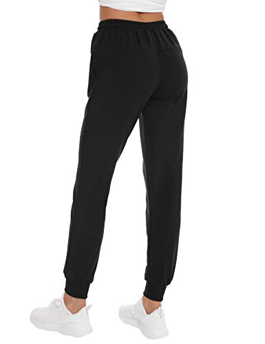 NewPI Pantalones Deportivos Mujer Pantalon Jogging Largos 100% Algodón Primavera Verano Pantalón de Chándal con Bolsilpara Running,Yoga,Fitness,Pilates,Jogger. (Negro-2, S)