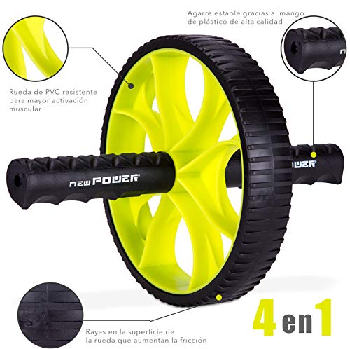 NEWPOWER - Rueda Abdominal Fitness 4 en 1, Compacta y Estable, con Resistentes Soportes de TPR. Fortalece y Tonifica Abdominales y Evita Dolores de Espalda. AB Wheel Roller Apto para Todos los Niveles