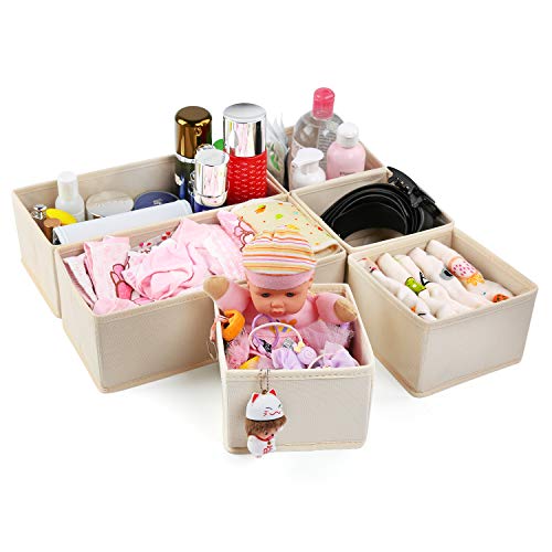 NEWSTYLE Organizadores de Cajones,Juego de 6 Cajas Organizadoras Plegables para Sujetadores Bragas Calcetines (Beige)