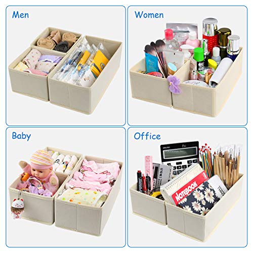 NEWSTYLE Organizadores de Cajones,Juego de 6 Cajas Organizadoras Plegables para Sujetadores Bragas Calcetines (Beige)