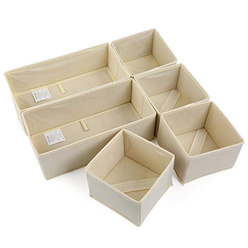 NEWSTYLE Organizadores de Cajones,Juego de 6 Cajas Organizadoras Plegables para Sujetadores Bragas Calcetines (Beige) NEWSTYLE Organizadores de Cajones,Juego de 6 Cajas Organizadoras Plegables para Sujetadores Bragas Calcetines (Beige)