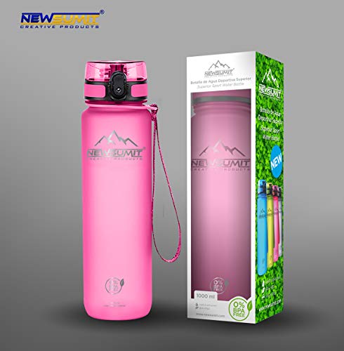 NEWSUMIT Botella De Agua Deportiva Superior - BPA Free Tritan - 350ml - 500ml -1000ml - Todo Uso (Rosa, 350ml - 12oz)