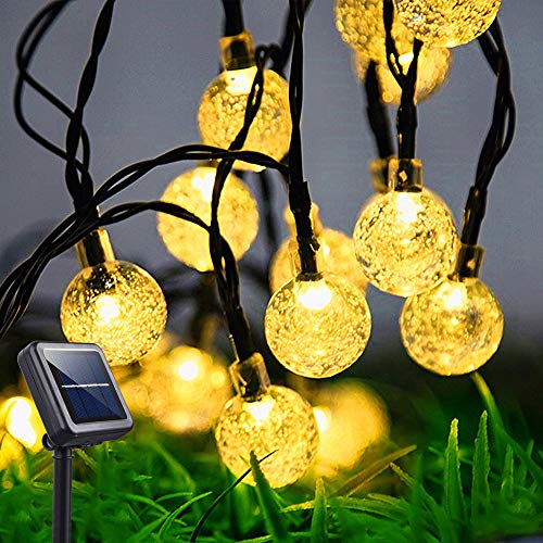 NEWYANG Solar Bola de Cristal Luz, 35Ft 60LEDs Guirnaldas Luces Exterior Solares, 8 Modos Impermeable Cadena de luces Solar Exterior para Jardín, Boda, Fiesta, Árbol de Navidad (Blanco Cálido)