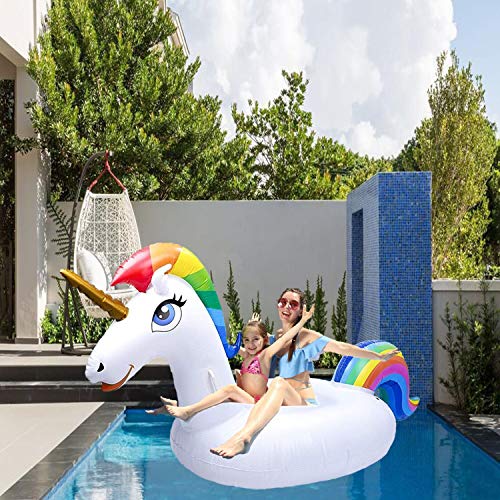 NEWYANG Unicornio Inflable Colchoneta - Juguete Hinchable Unicornio Piscina,PVC Adecuado para Piscinas de Verano y Playa para Adultos y Niños (Tamaño Grande)