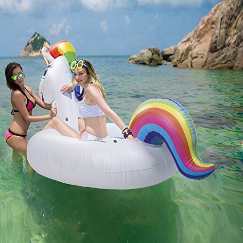 NEWYANG Unicornio Inflable Colchoneta - Juguete Hinchable Unicornio Piscina,PVC Adecuado para Piscinas de Verano y Playa para Adultos y Niños (Tamaño Grande)