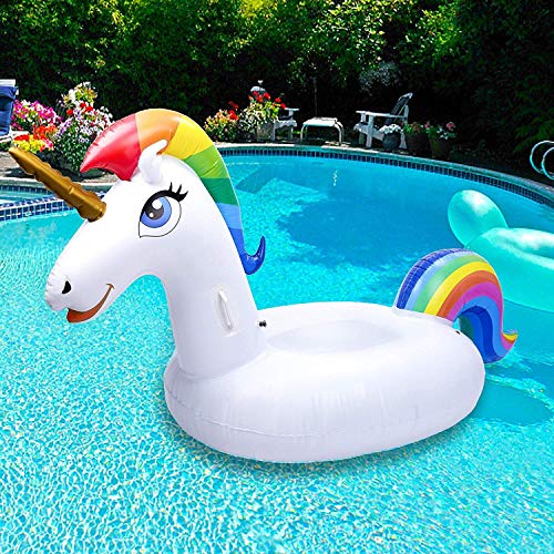 NEWYANG Unicornio Inflable Colchoneta - Juguete Hinchable Unicornio Piscina,PVC Adecuado para Piscinas de Verano y Playa para Adultos y Niños (Tamaño Grande)