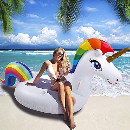 NEWYANG Unicornio Inflable Colchoneta - Juguete Hinchable Unicornio Piscina,PVC Adecuado para Piscinas de Verano y Playa para Adultos y Niños (Tamaño Grande)