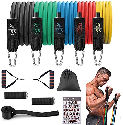 newYK Bandas de Resistencia, Bandas elasticas Fitness, Adecuado para el hogar, 11 pcs Bandas de Resistencia para Culturismo, Crossfit, Mujeres y Hombres.