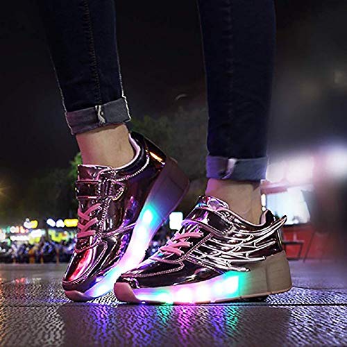 NHAO Rodillo Led Intermitente De La Rueda del Patín Zapatos Recargable USB Zapatos del Deporte Al Aire Patines Cruzados Zapatillas De Deporte De Las Alas del Ángel,Rosado,38