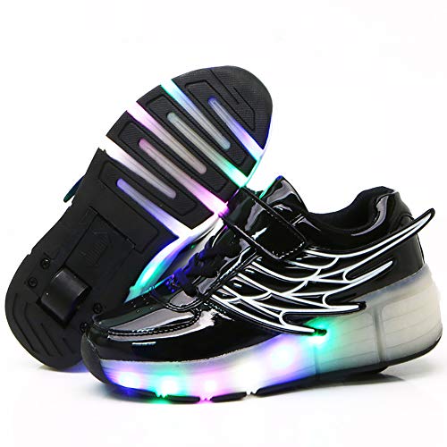 NHAO Rodillo Led Intermitente De La Rueda del Patín Zapatos Recargable USB Zapatos del Deporte Al Aire Patines Cruzados Zapatillas De Deporte De Las Alas del Ángel,Negro,31 NHAO Rodillo Led Intermitente De La Rueda del Patín Zapatos Recargable USB Zapatos del Deporte Al Aire Patines Cruzados Zapatillas De Deporte De Las Alas del Ángel,Negro,31