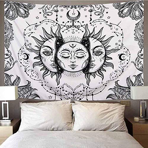 NHSY Tapiz de mandala blanco negro sol y luna tapiz para colgar en la pared, tapiz hippie, alfombra de pared para decoración de dormitorio, 200 cm x 150 cm