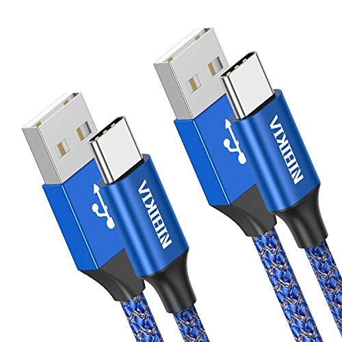 NIBIKIA Cable USB Tipo C, 2Pack [ 0.5M+0.5M ] 3A Cargador Tipo C Nylon Carga Rápida y Sincronización Cable USB C para Samsung S10/S9/S8/Note 10/Note 9, Huawei P30/P20/Mate 20, Sony Xperia