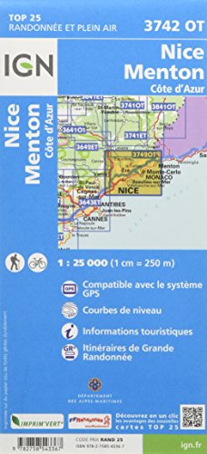 Nice - Menton - Côte d'Azur 1:25 000: 3742/OT (Top 25 & série bleue - Carte de randonnée)